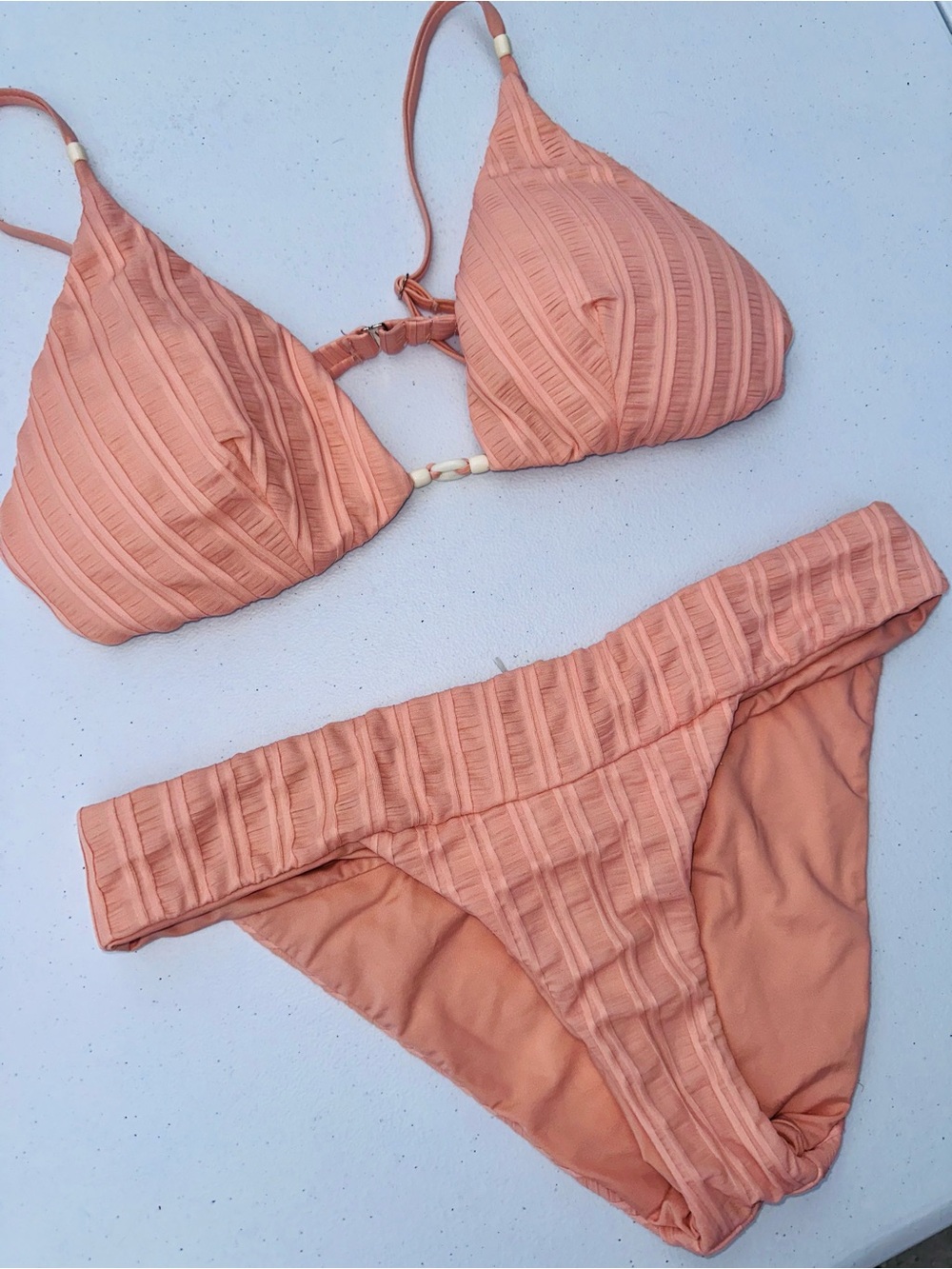 Isabella Rose Peach Textured Triangle Bikini Set- M/L